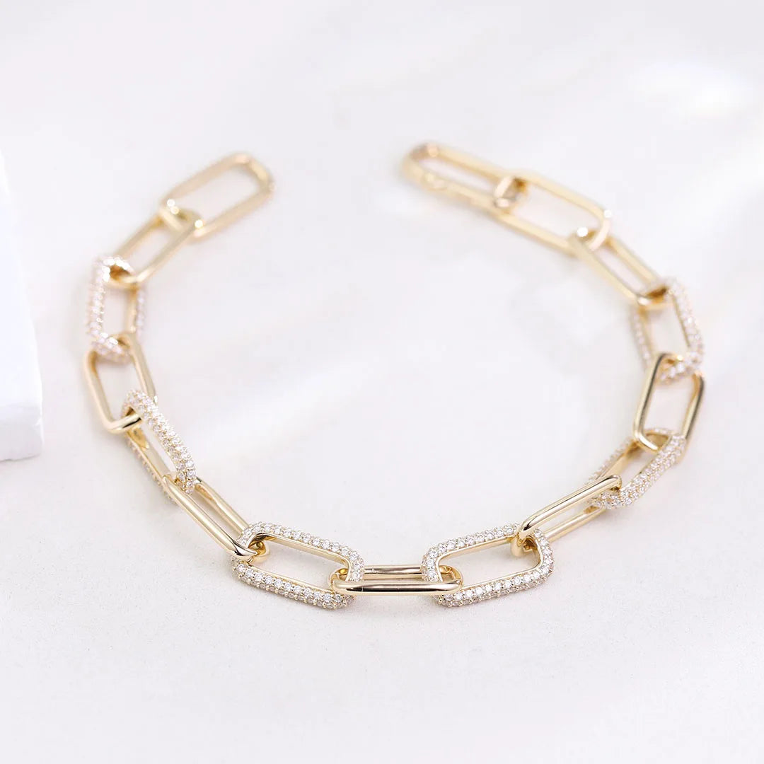 Rectangle Paperclip Bracelet -  Lab Diamond