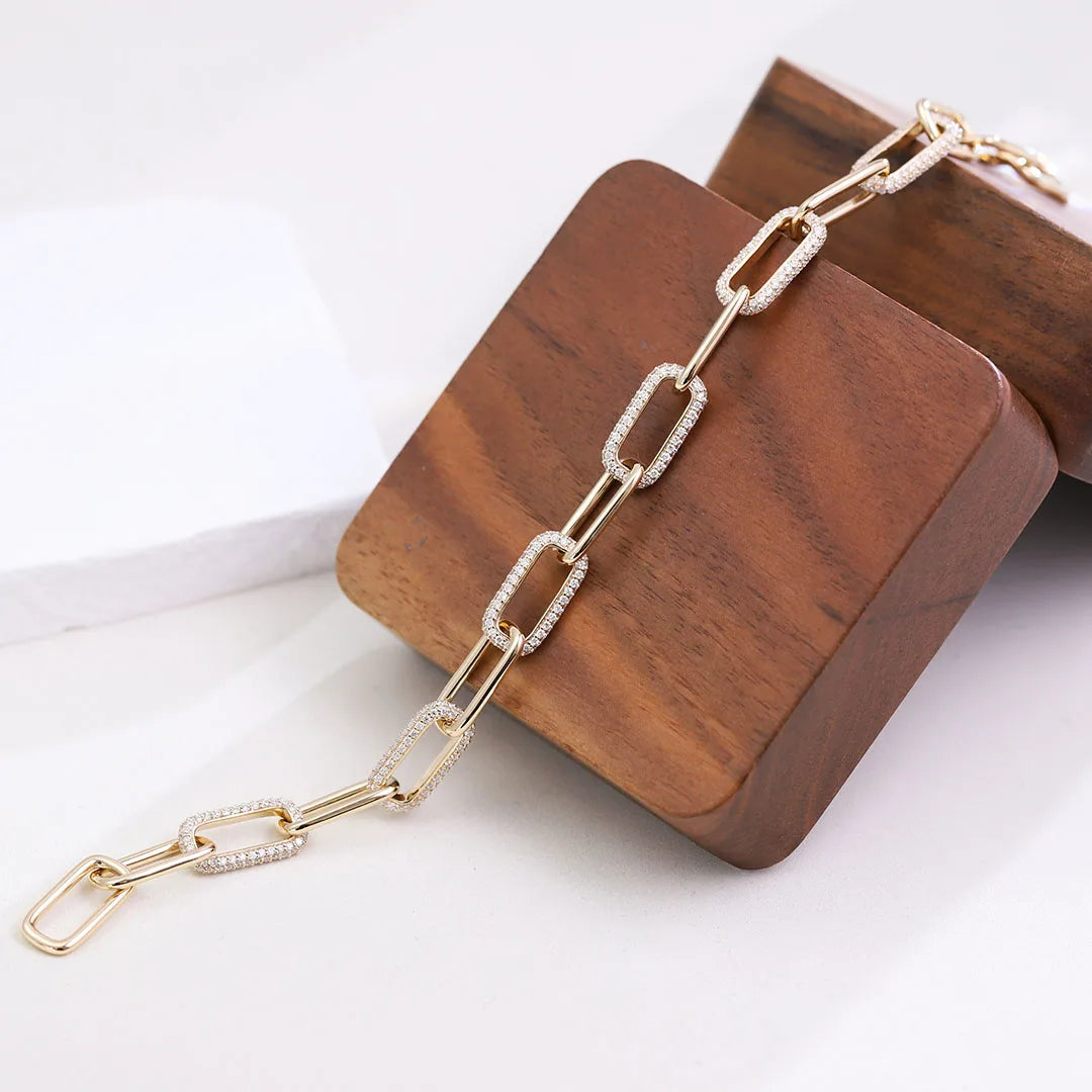 Rectangle Paperclip Bracelet -  Lab Diamond