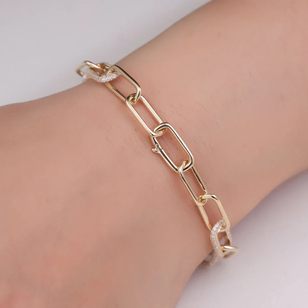 Rectangle Paperclip Bracelet -  Lab Diamond