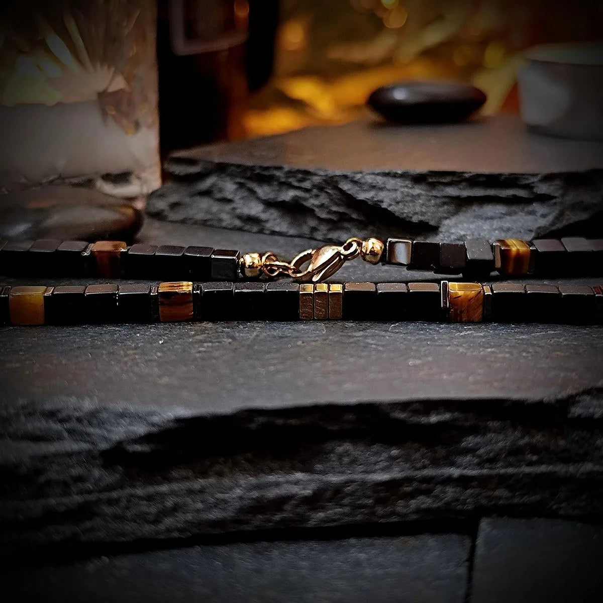 Tiger Eye & Obsidian Necklace
