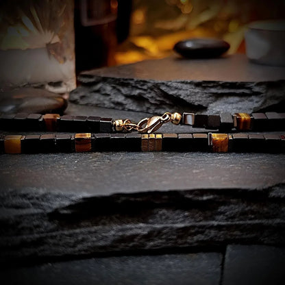 Tiger Eye & Obsidian Necklace