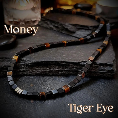 Tiger Eye & Obsidian Necklace