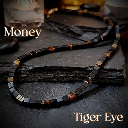 Tiger Eye & Obsidian Necklace