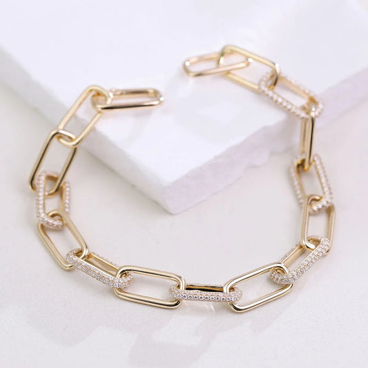 Rectangle Paperclip Bracelet -  Lab Diamond