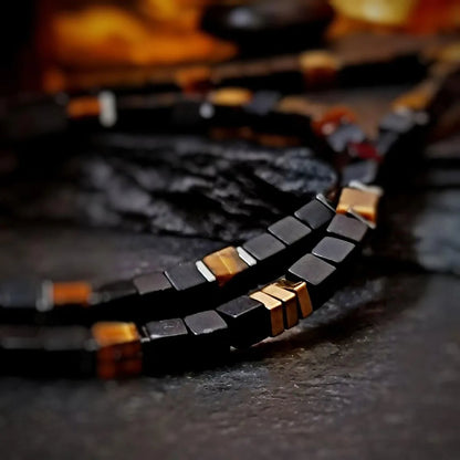 Tiger Eye & Obsidian Necklace