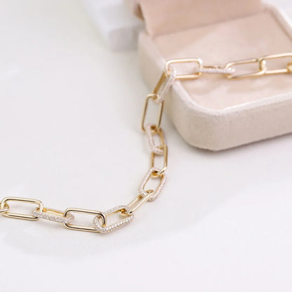 Rectangle Paperclip Bracelet -  Lab Diamond