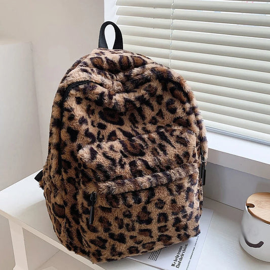 Leopard Plush Backpack